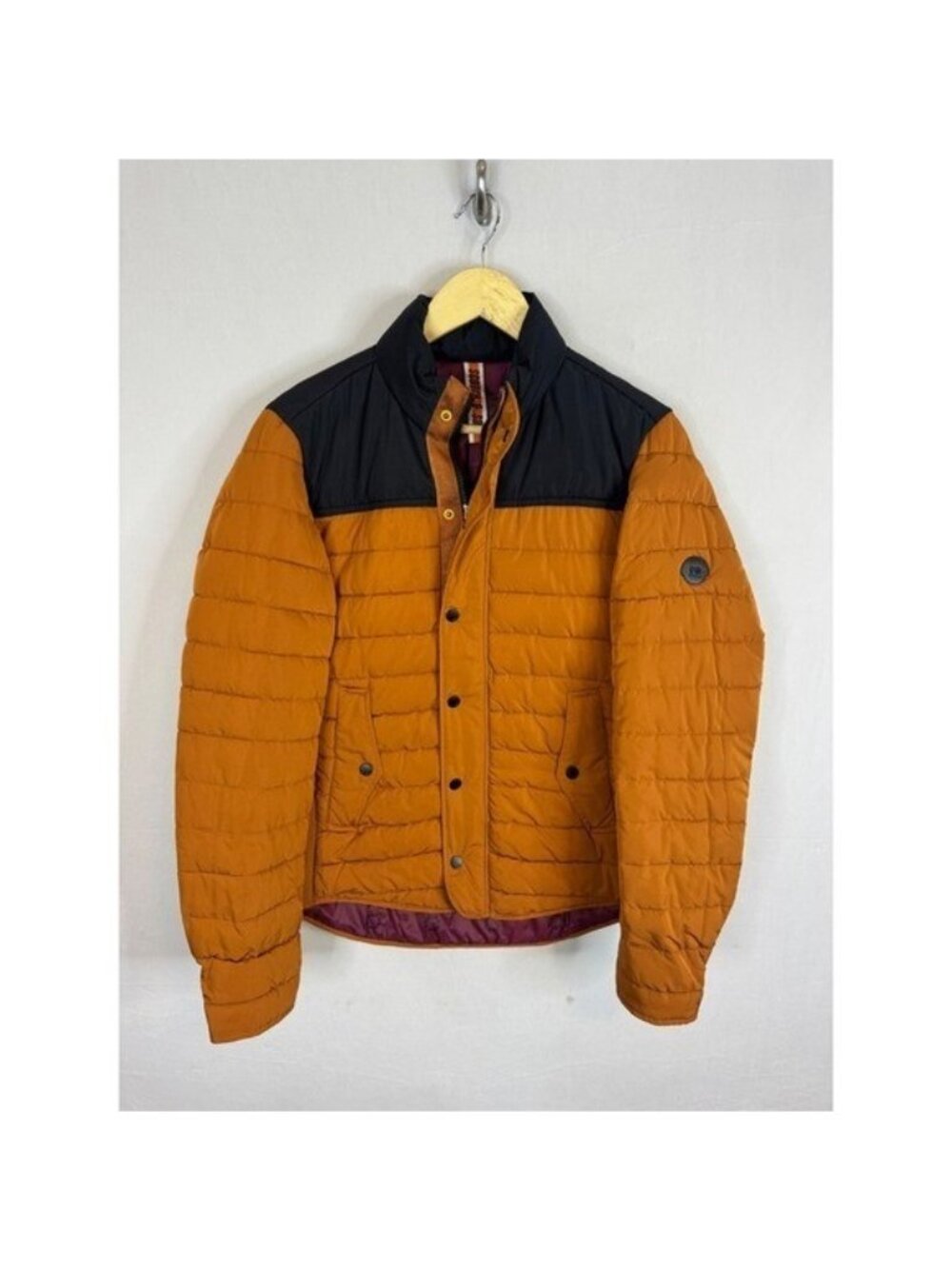 Scotch & Soda Mens S Primaloft Mid-Season Puffer Jacket Orange Black